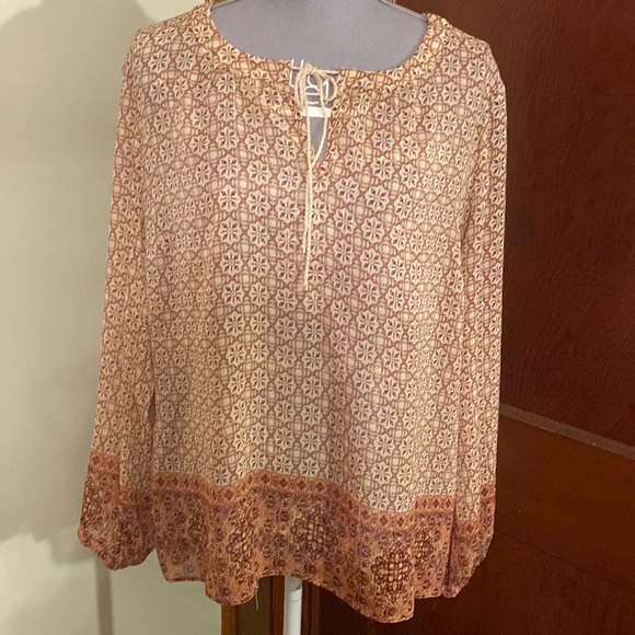 🌹NWOT Rose and olive Sheer brown, tan And Rust top size L🌹 - Picture 2 of 7